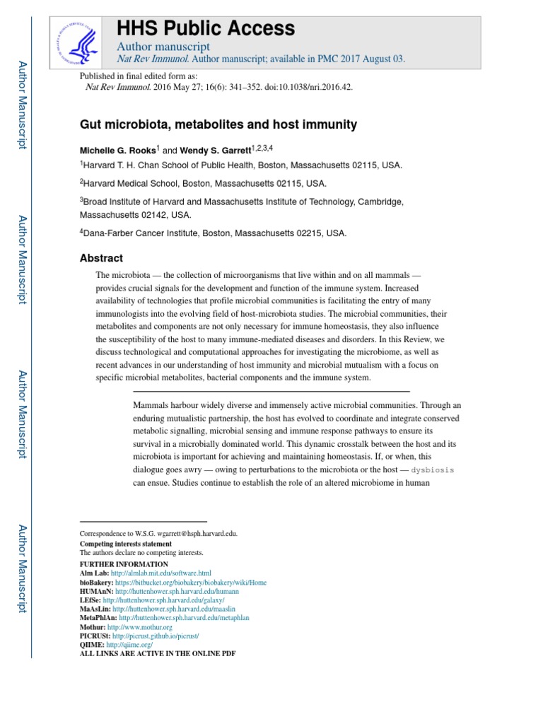 HHS Public Access: Gut Microbiota, Metabolites and Host Immunity | PDF ...