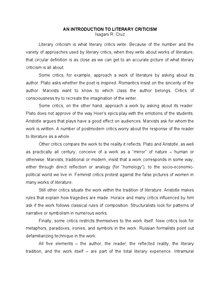 Introduction to Literary Criticism | PDF | Literary Criticism | Aristotle