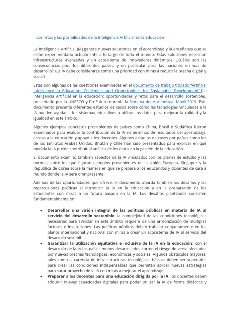 Los Retos y Las Posibilidades de La Inteligencia Artificial en La ...