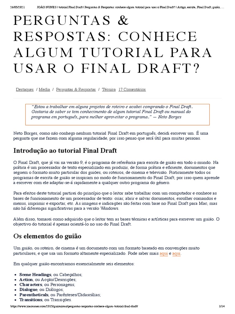 Tutorial de Uso do Final Draft | PDF | Roteiro | Janela (informática)