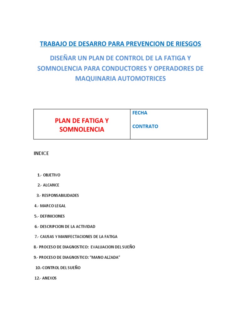 Plan de Control de Fatiga y Somnolencia | PDF | Dormir | Apnea