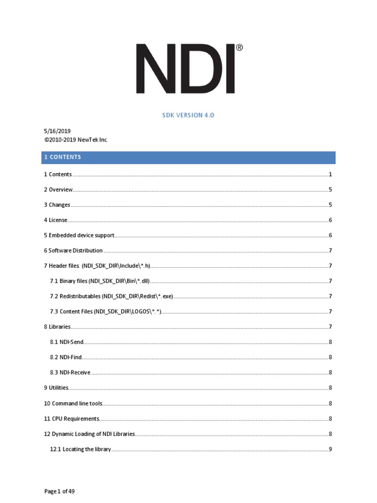 NDI SDK Documentation | PDF | Library (Computing) | Computer Network