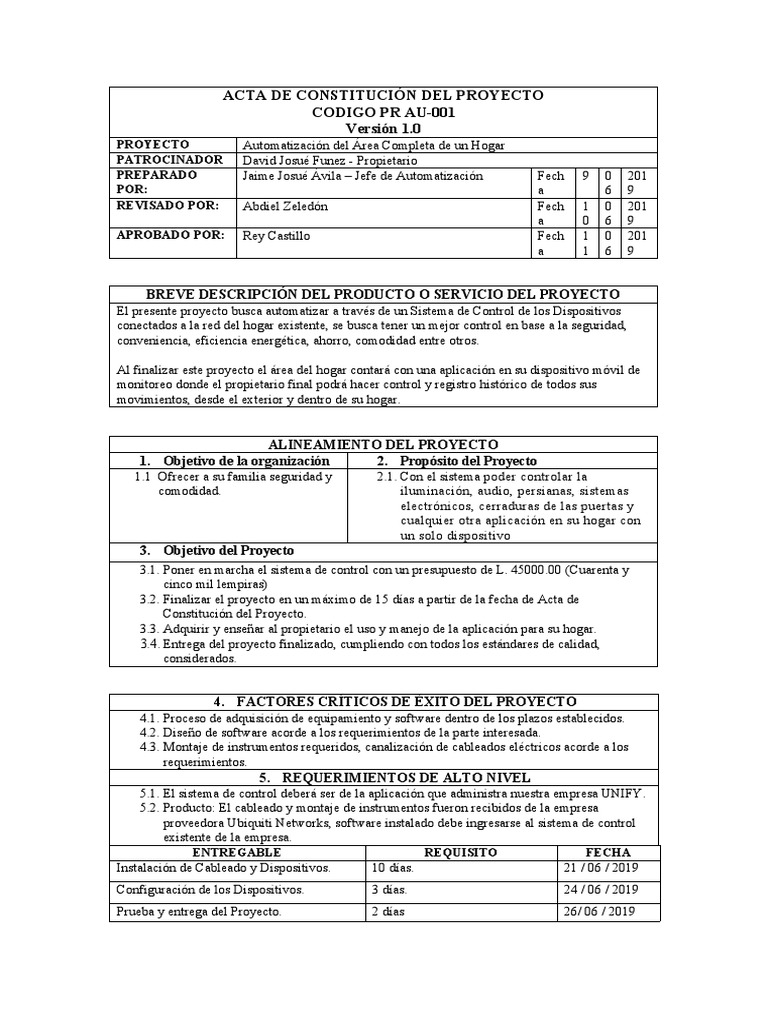 Acta de Constitucion Del Proyecto | PDF | Automatización | Software