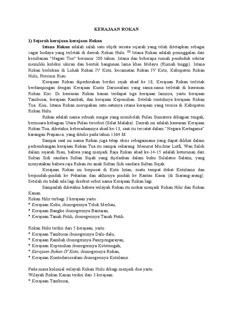 Sejarah dan Istana Kerajaan Rokan | PDF