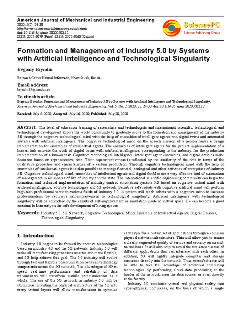 Industry 5.0: AI and Technological Singularity | PDF | Artificial ...