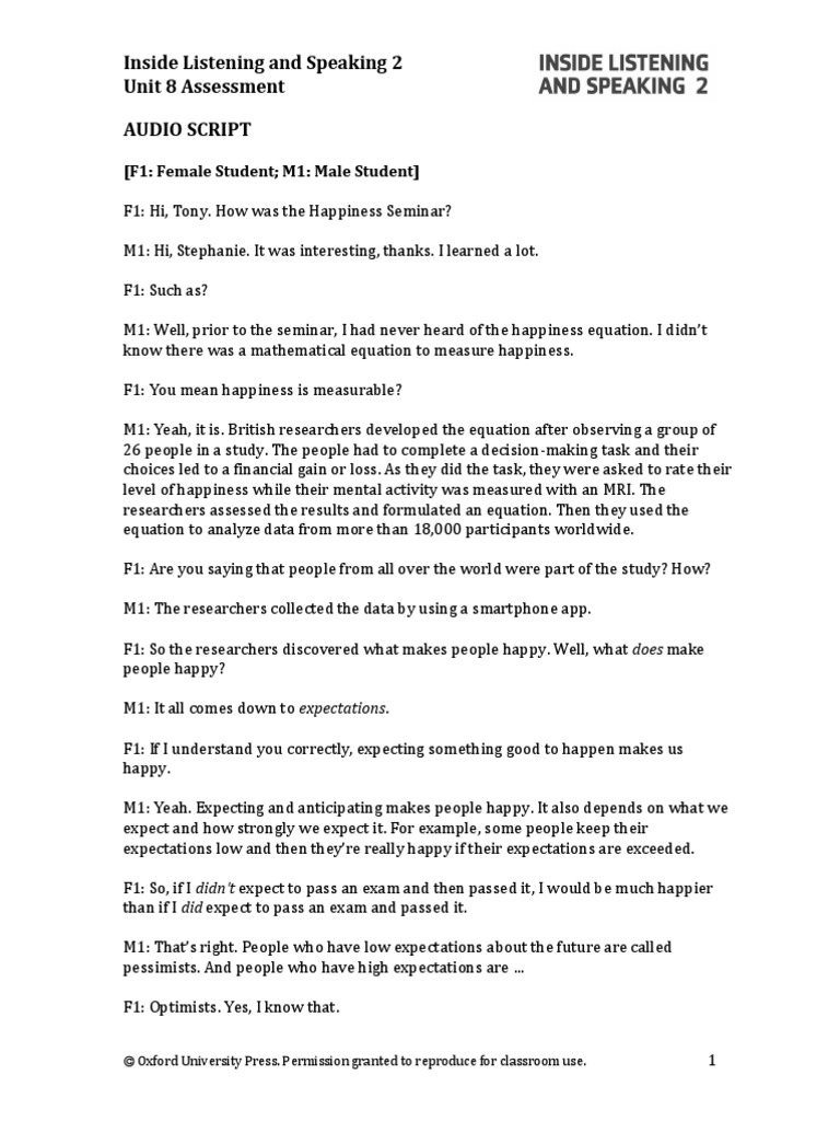 ILS SB2 U08 Test Script | PDF | Optimism | Happiness