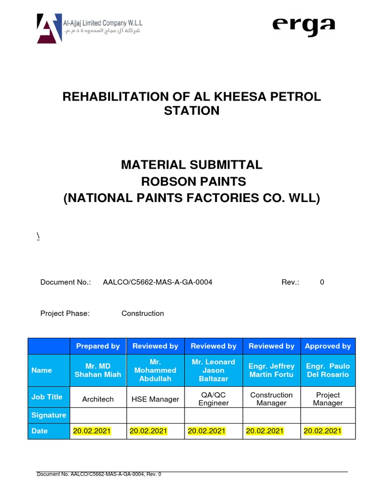Material Submittal for Al Kheesa Station | PDF | Paint | Humidity