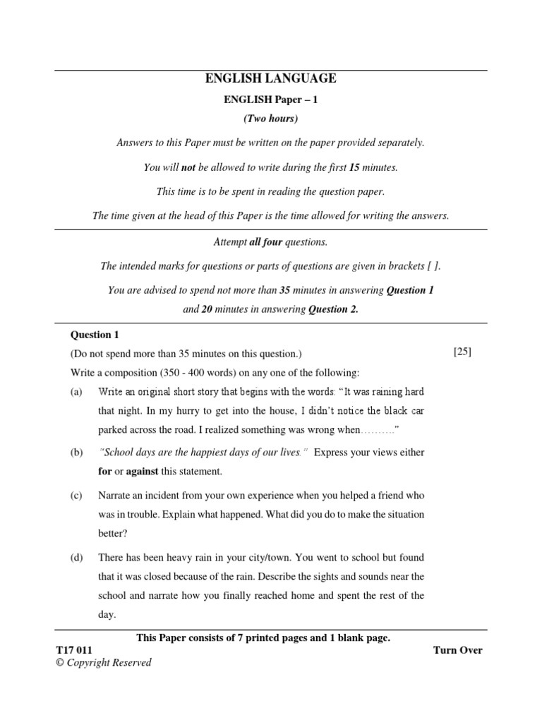 011 Eng1 - 2017 | PDF