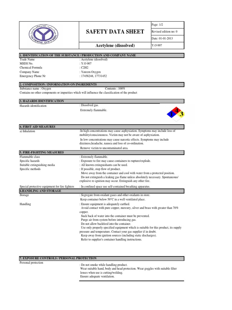 Safety Data Sheet Acetylene (Dissolved) PDF Gases Chemistry