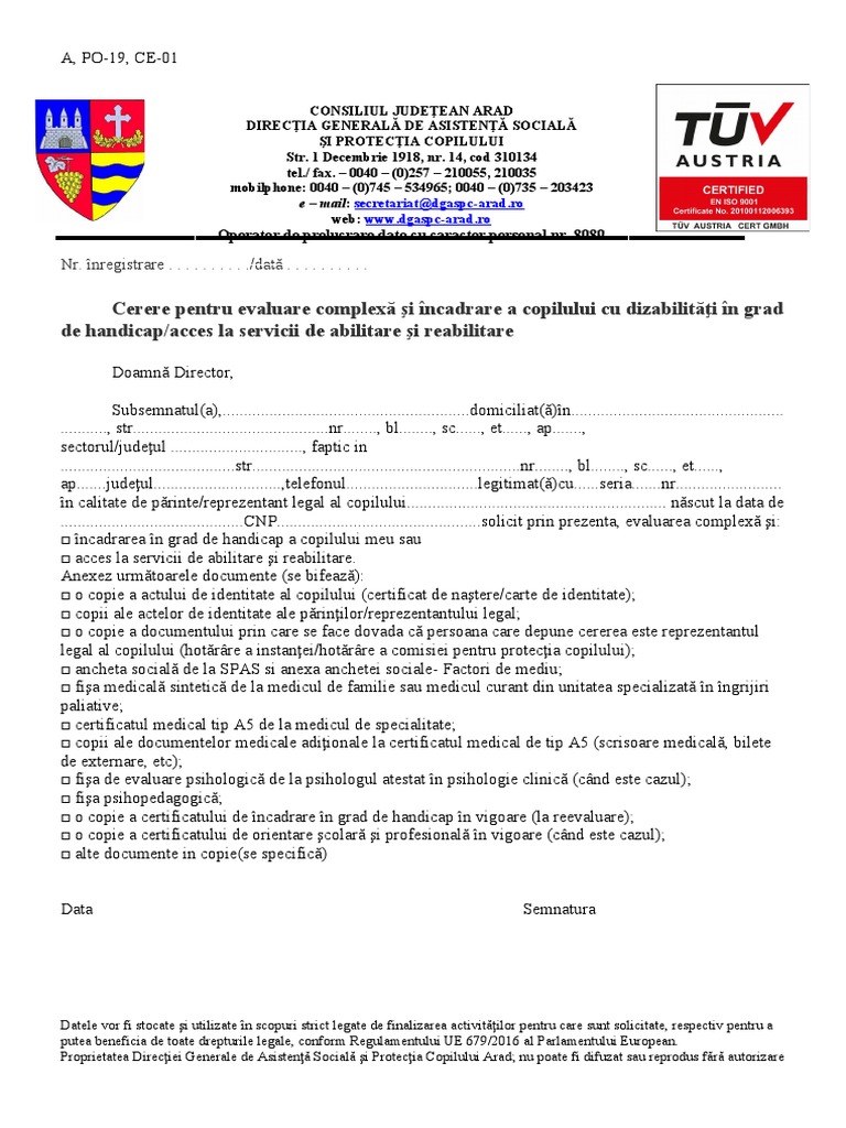 Cerere de Incadrare in Grad de Handicap | PDF