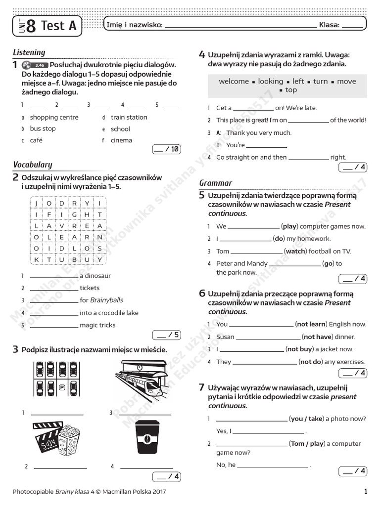 Test Z Angielskiego Klasa 4 Unit 1 Pdf