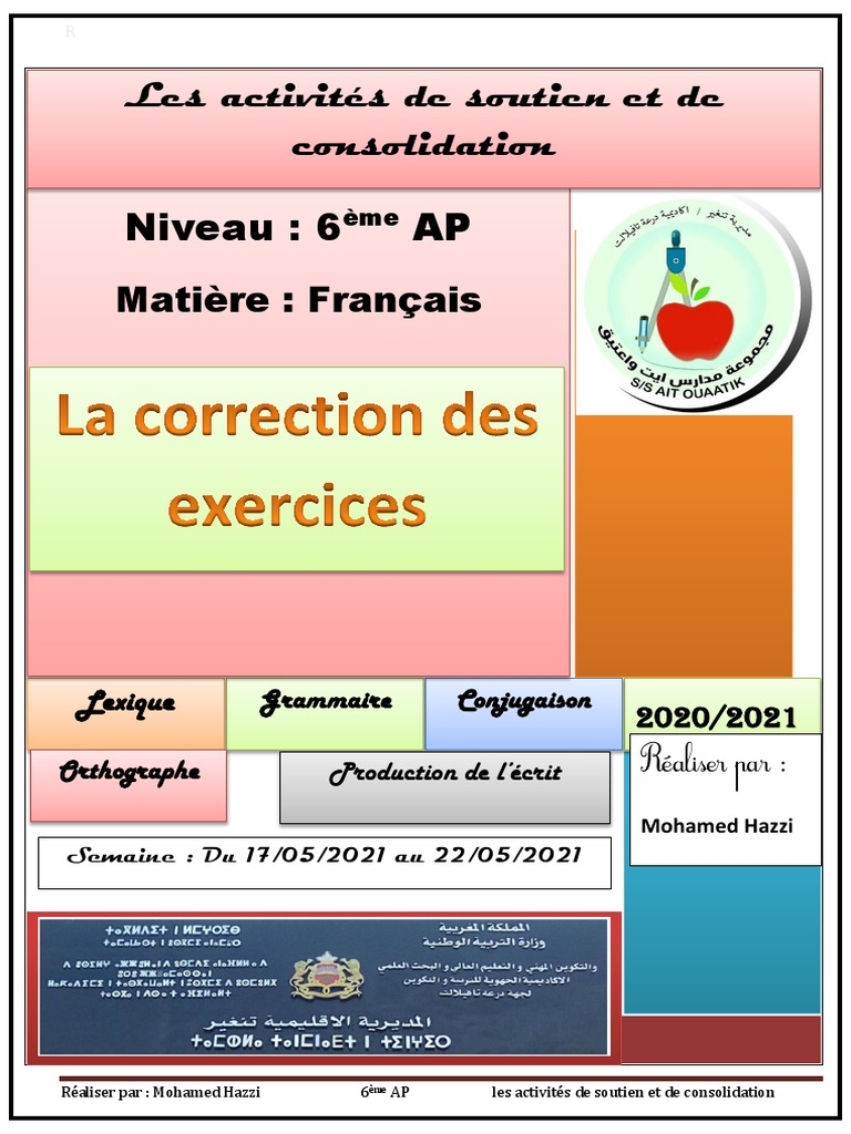 Exercice Groupe Nominal Avec Correction 6ème Taalimpress - Info - Correction Des Exercices de Soutien 6 AP | PDF | Sujet  (Grammaire) | Linguistique