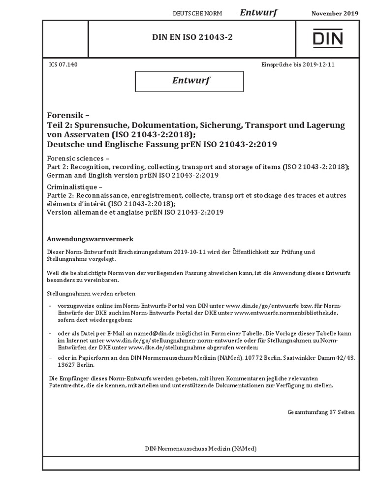 Din en Iso 21043-2 e 2019-11 | PDF