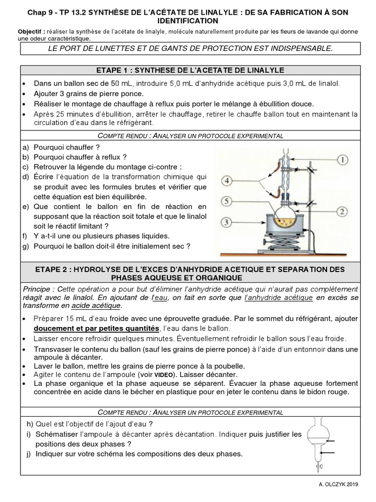 Tp Synthèse De L Acétate De Linalyle Corrigé TP13.2 Synthese Acetate Linalyle | PDF | Acide acétique | Acide
