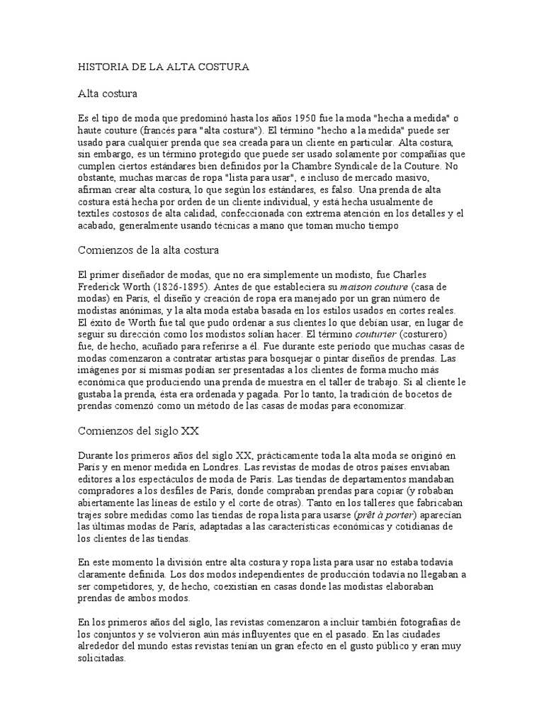 Evolución de la Alta Costura | PDF | Ropa | Moda