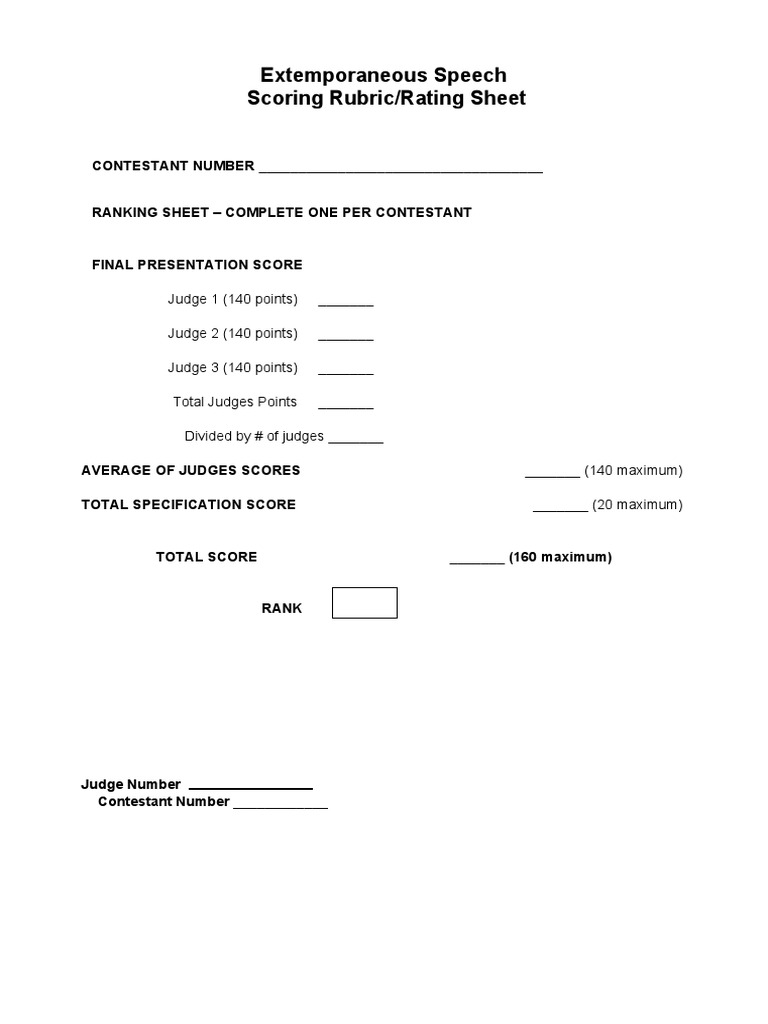 Extemporaneous Speech Judging Rubric | PDF | Rubric (Academic ...