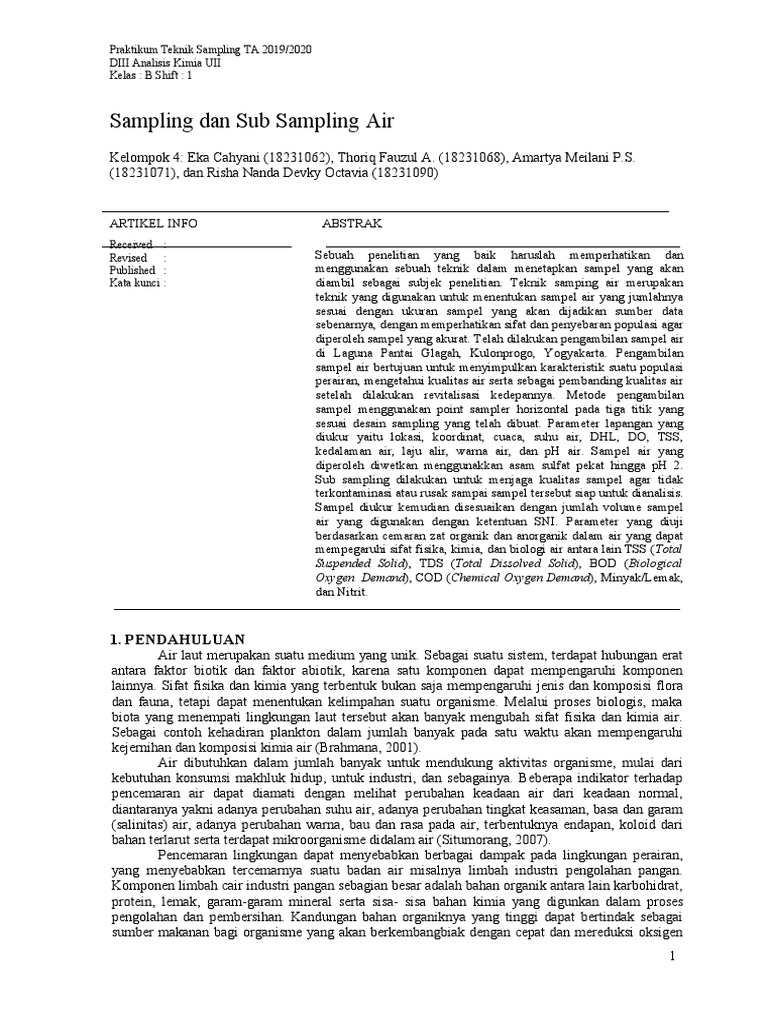 Teknik Subsampling Air di Laguna Glagah | PDF