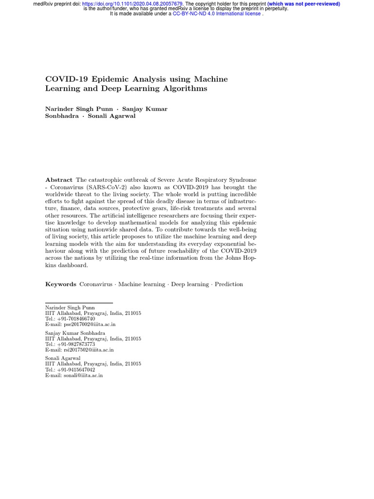 COVID-19 Epidemic Analysis Using Machine Learning | PDF | Deep Learning ...