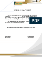 Certificate of Full Payment