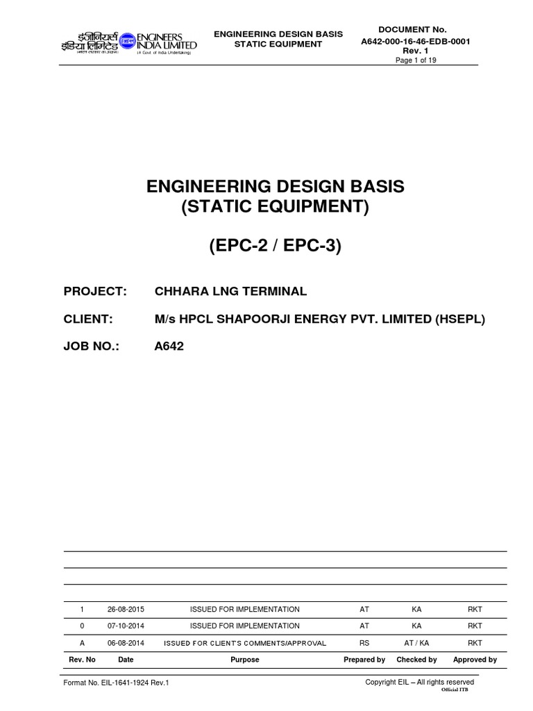 Engineering Design Basis (Static Equipment) (EPC2 / EPC3) PDF