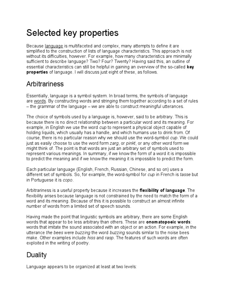 Language's Key Properties Explained | PDF | Speech | Word