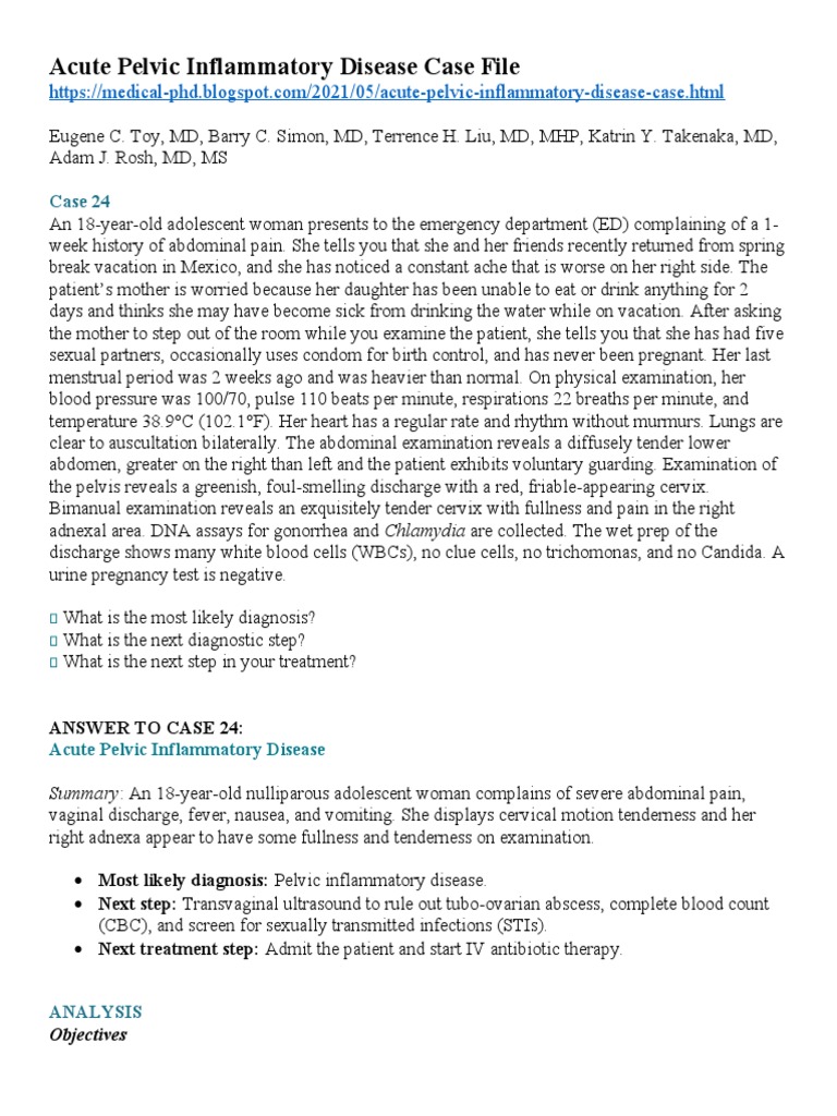 Acute Pelvic Inflammatory Disease Case Study | PDF