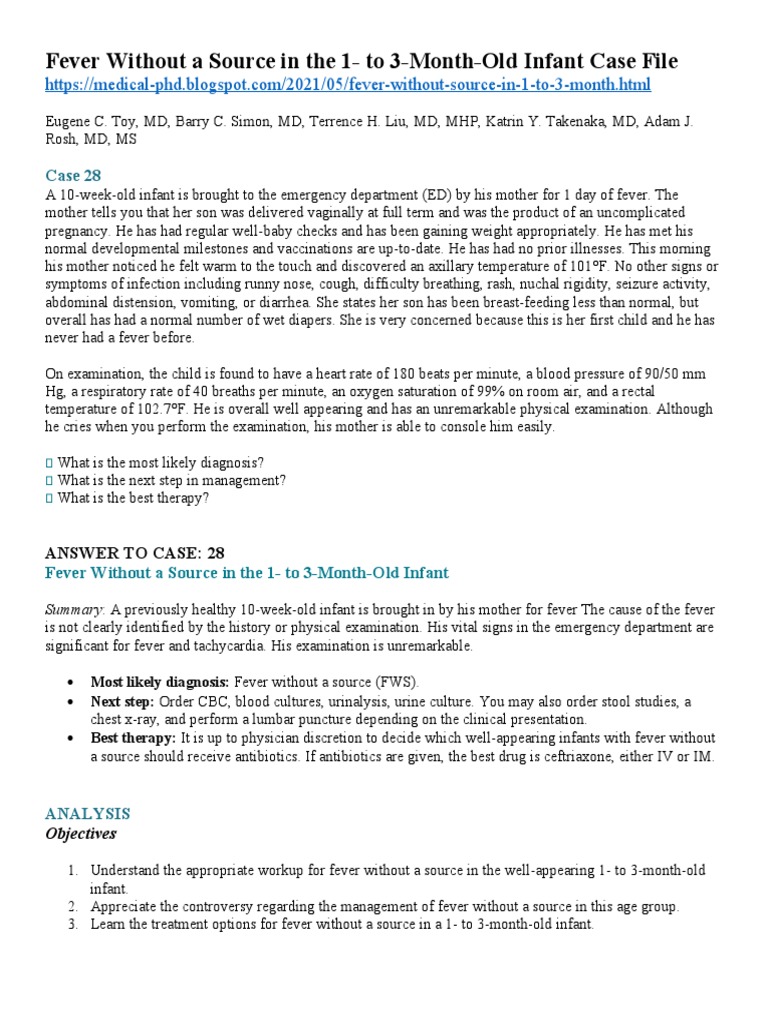 Fever Without A Source in The 1 - To 3-Month-Old Infant Case File | PDF