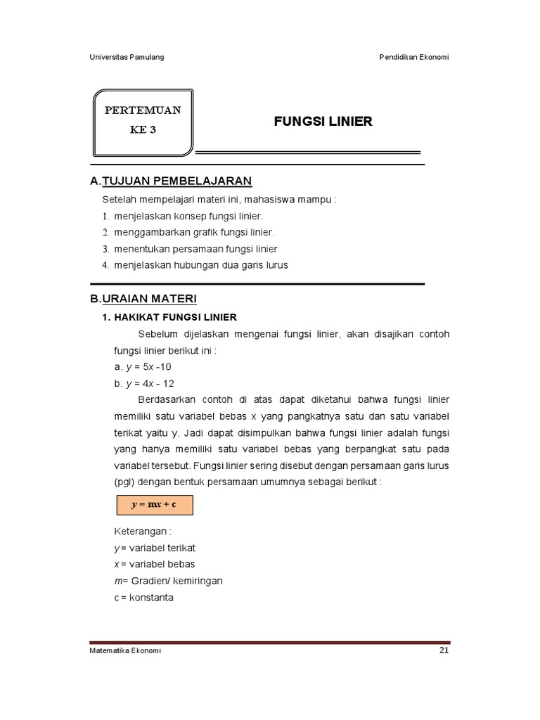 Fungsi Linier dalam Ekonomi | PDF