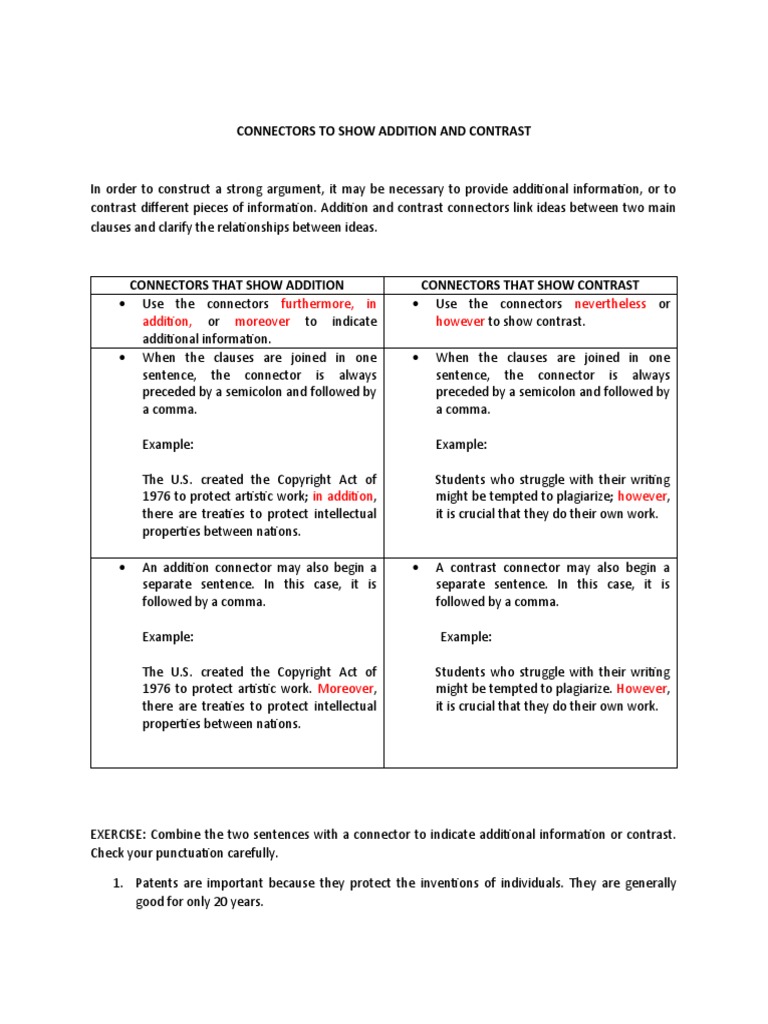 Connectors in Argumentative Essay PDF Comma Copyright