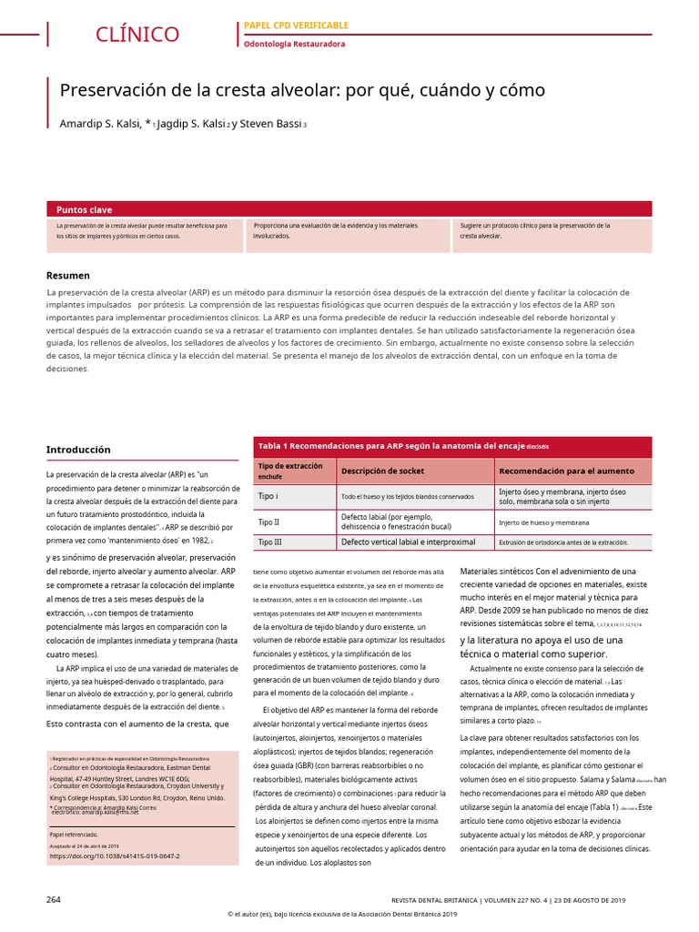 Alveolar Ridge Preservation Why, When and How - En.es | PDF | Implante ...