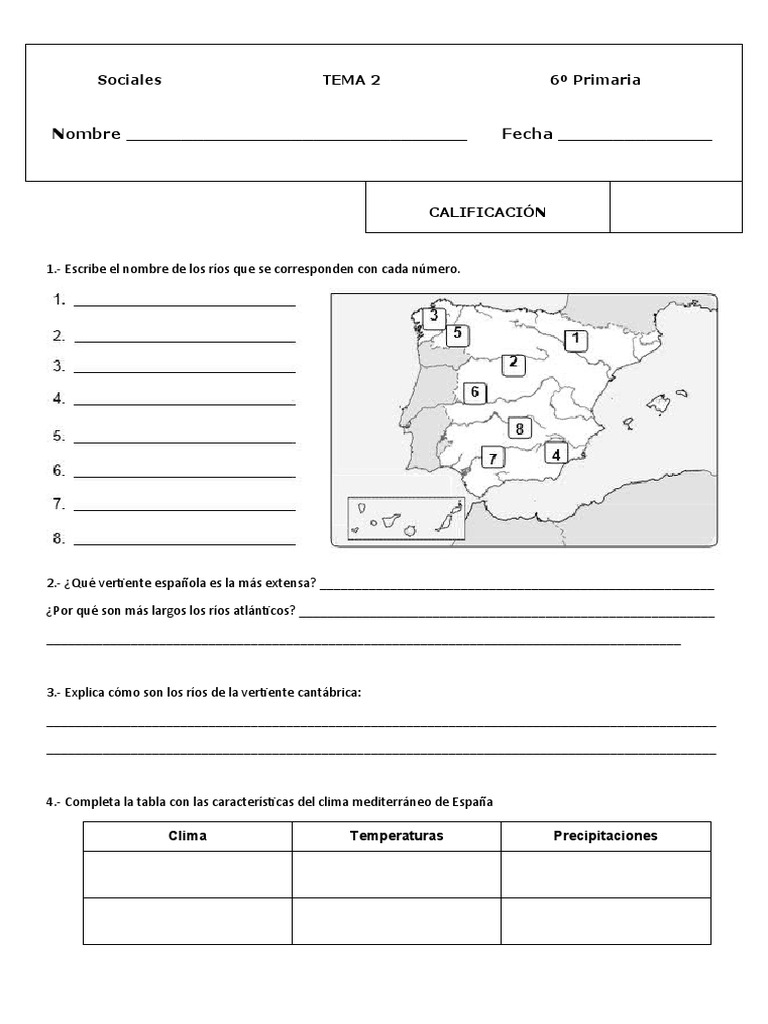 Nombre De Los Ríos De España Tema 2 | PDF