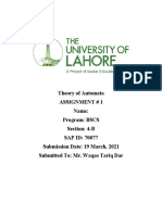 Theory of Automata Assignment # 1 Name: Program: BSCS Section: 4-B SAP ID: 70077 Submission Date: 19 March, 2021 Submitted To: Mr. Waqas Tariq Dar