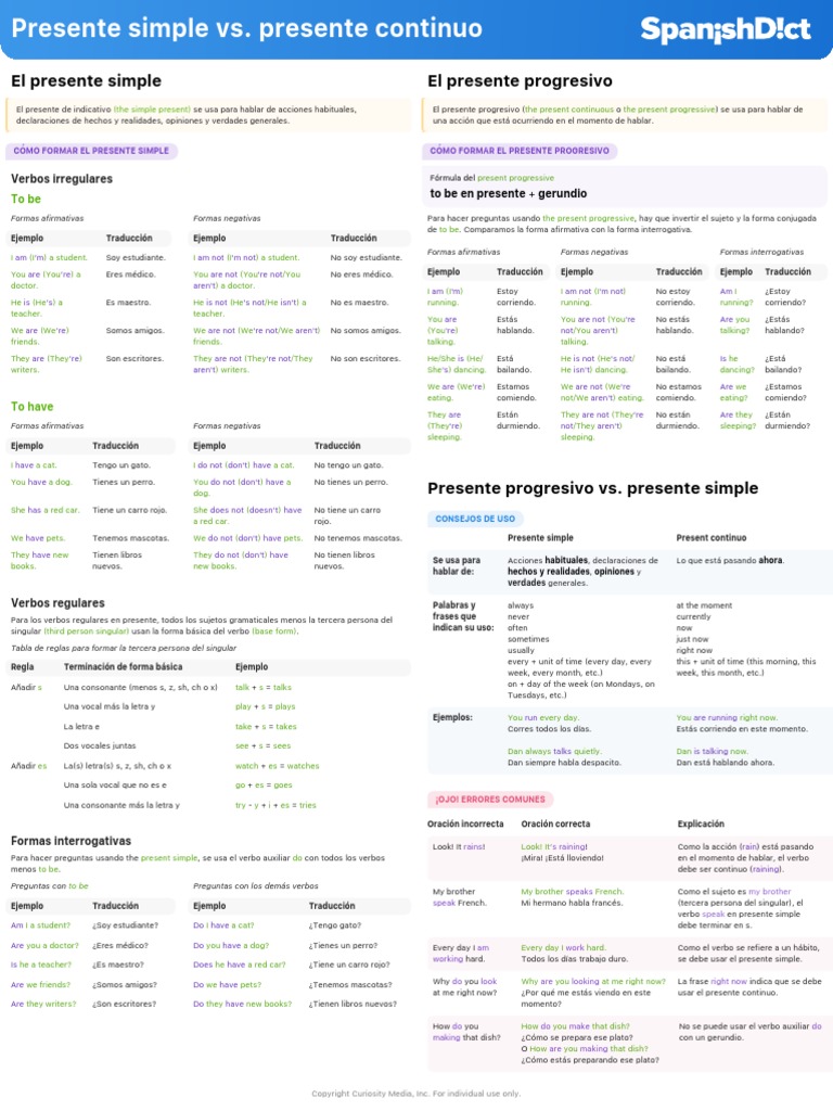 Presente Simple y Progresivo en Inglés | PDF | Verbo | Semántica