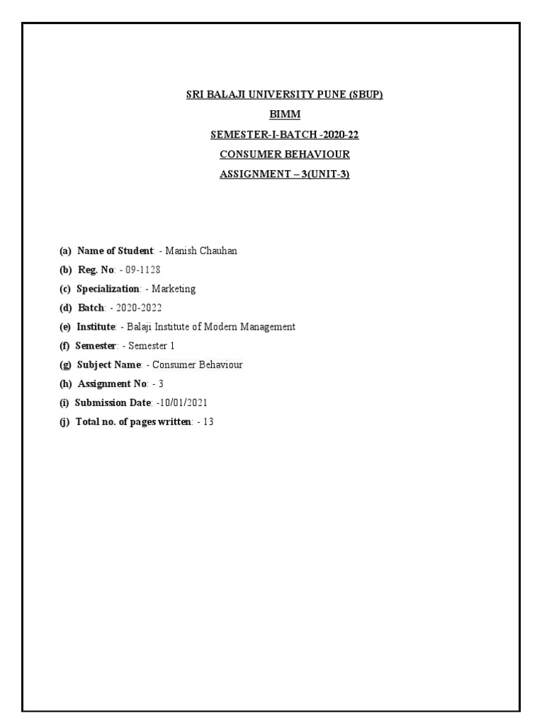Consumer Behaviour Assignment 3 Manish Chauhan (09-1128) | PDF ...