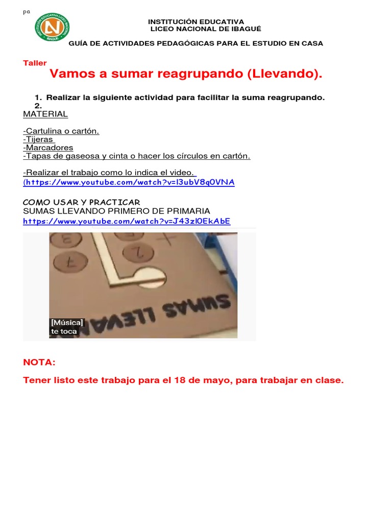 Trabajo Plantilla Sumas Llevando | PDF