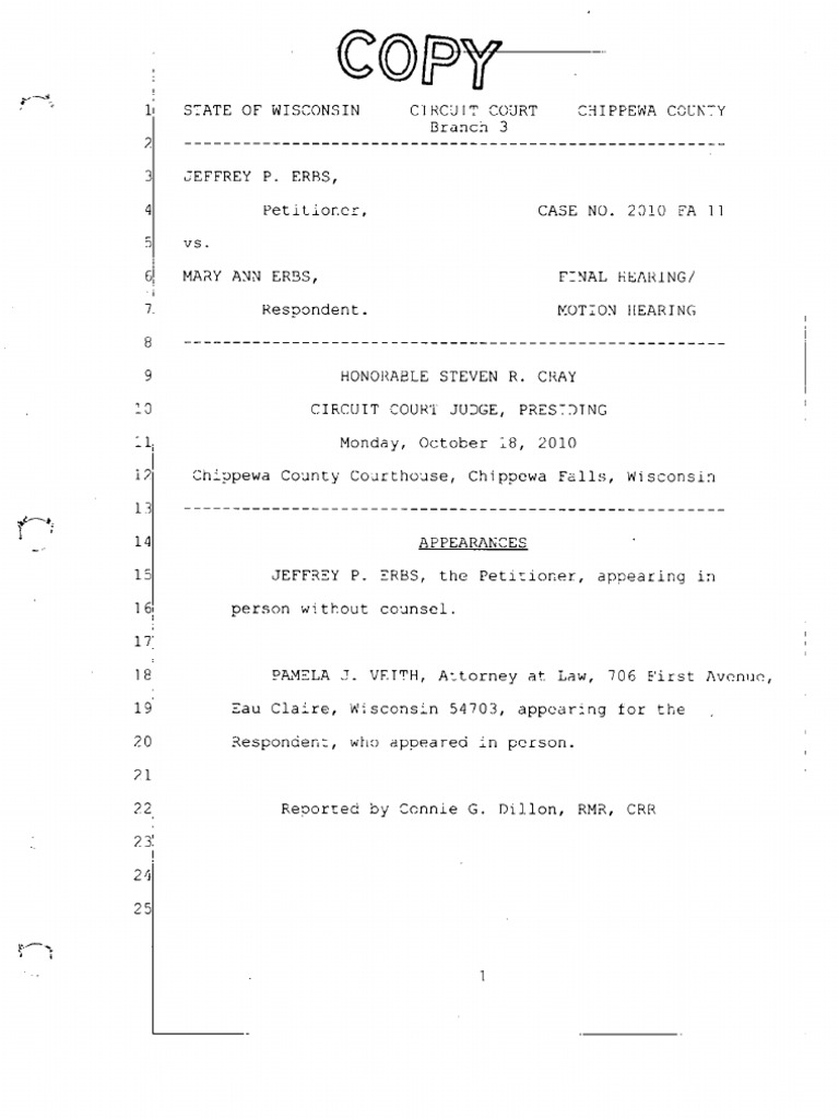 Erbs October 18 Transcript of Proceedings Judgment (Law) Discovery