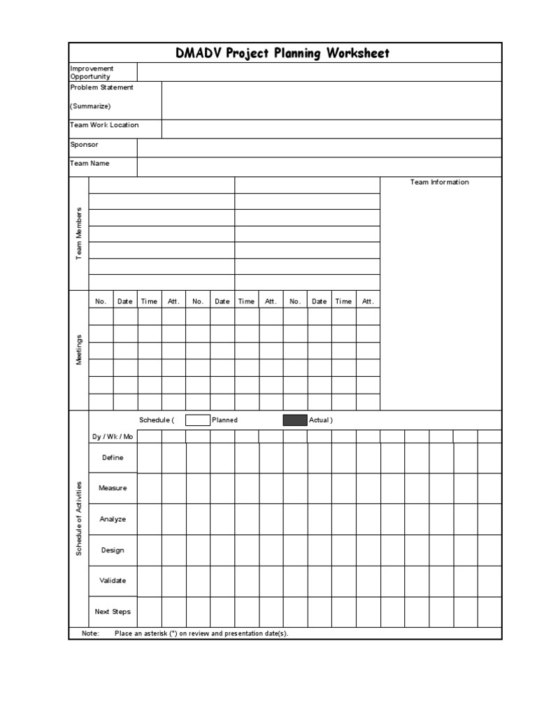 DMADV Project Planning Worksheet | PDF
