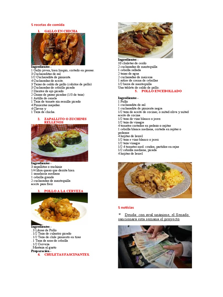 5 Recetas de Comida | PDF | Sopa de pollo | Ingredientes de comida