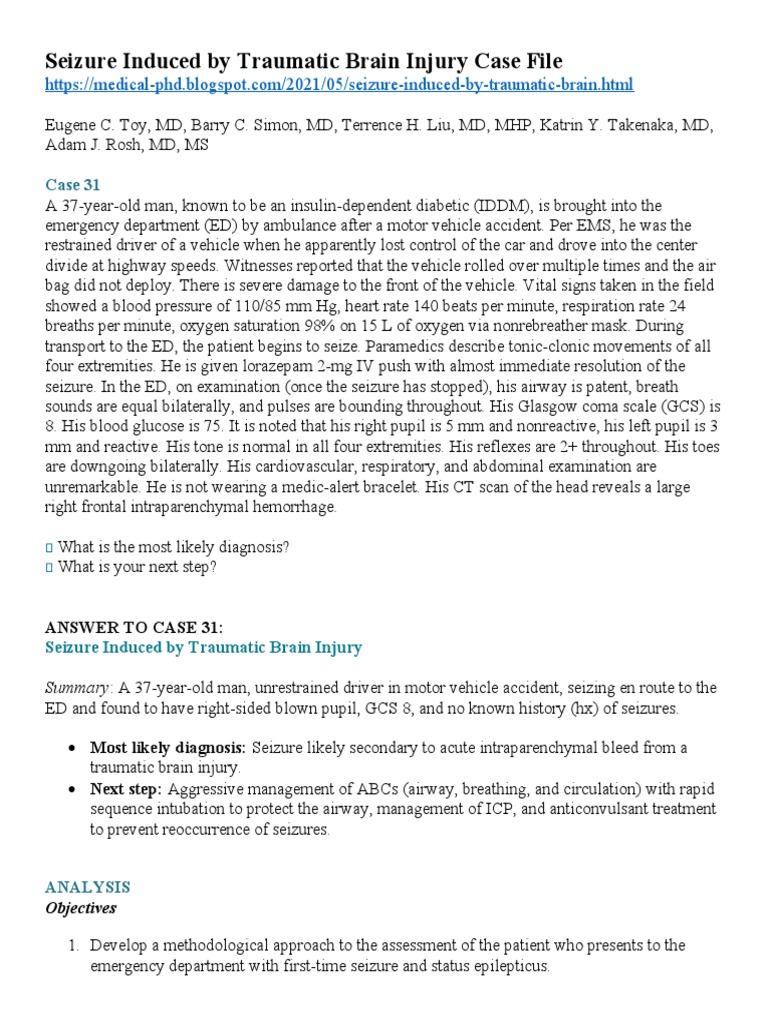 Seizure Induced by Traumatic Brain Injury Case File | PDF