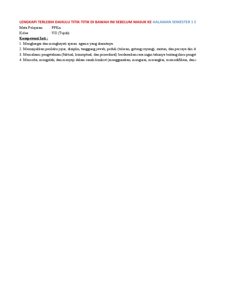 Rencana Pembelajaran PPKn Kelas VII | PDF | Karier & Perkembangan ...
