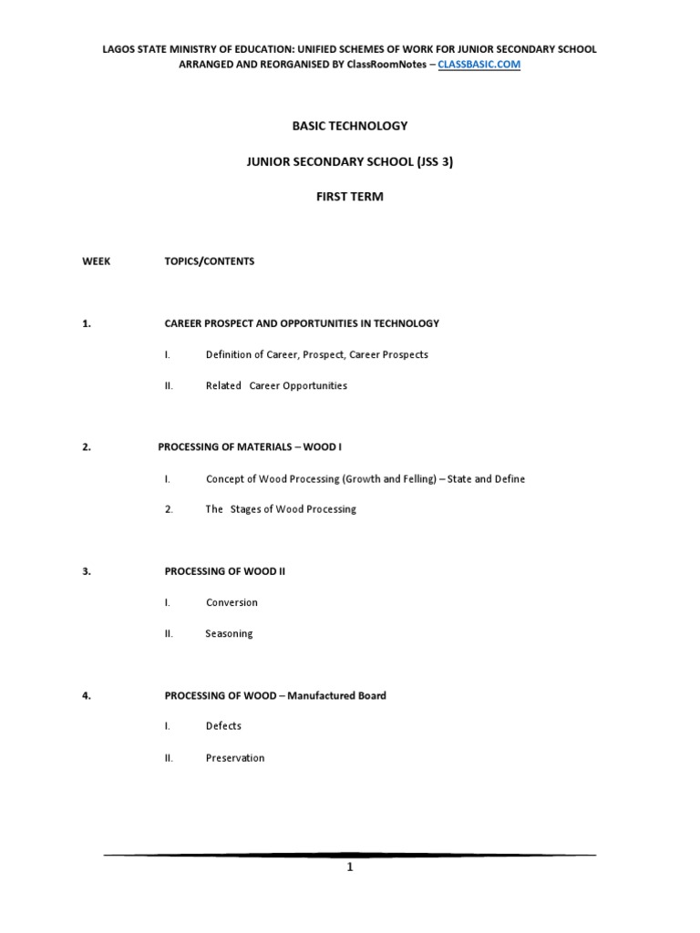 JSS3 First Term Basic Technology Scheme | PDF | Machines | Metalworking