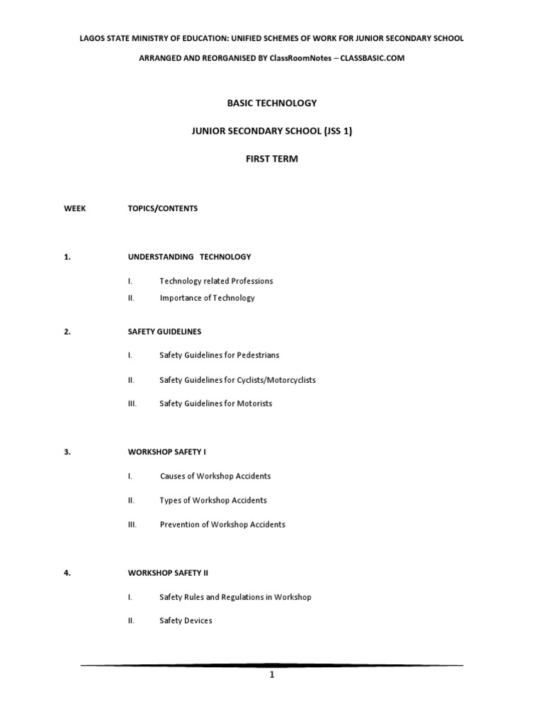 Basic Technology Junior Secondary School (Jss 1) First Term PDF