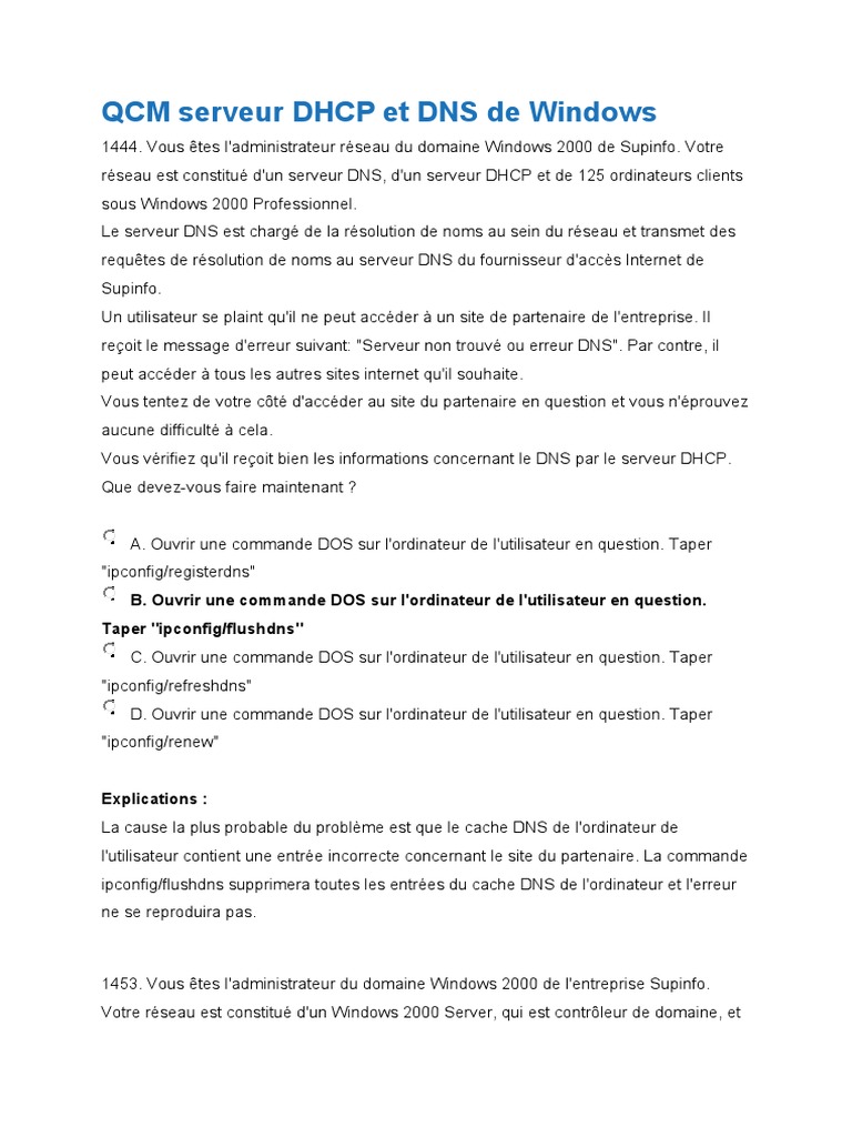 Solutions DHCP et DNS pour Windows 2000 | PDF | Système de noms de ...