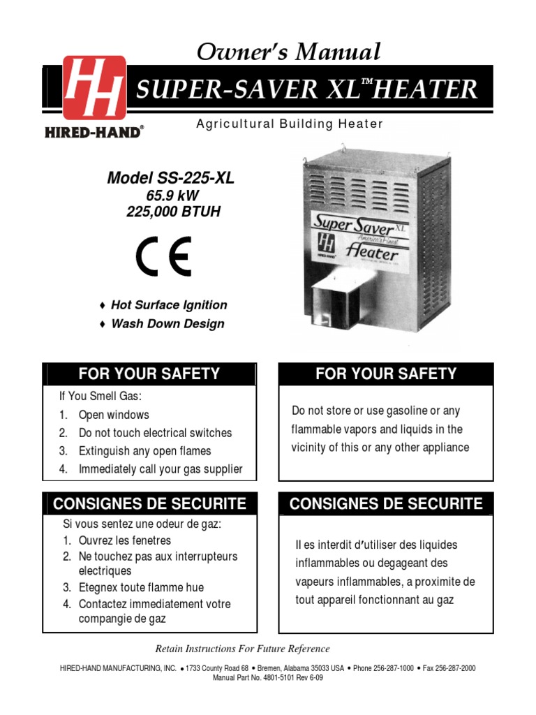 Super Saver XL Heater Manual | PDF | Thermostat | Valve