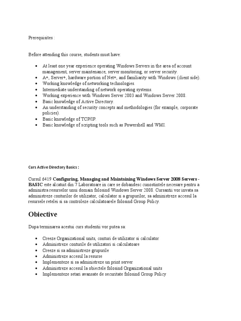 Active Directory Basics Course Overview | PDF | Microsoft Software ...