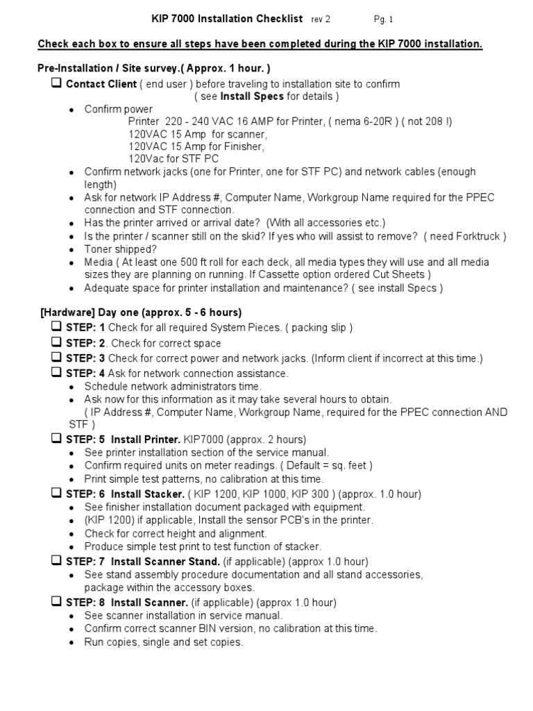 KIP 7000 Installation Steps Checklist | PDF | Image Scanner | Computer ...