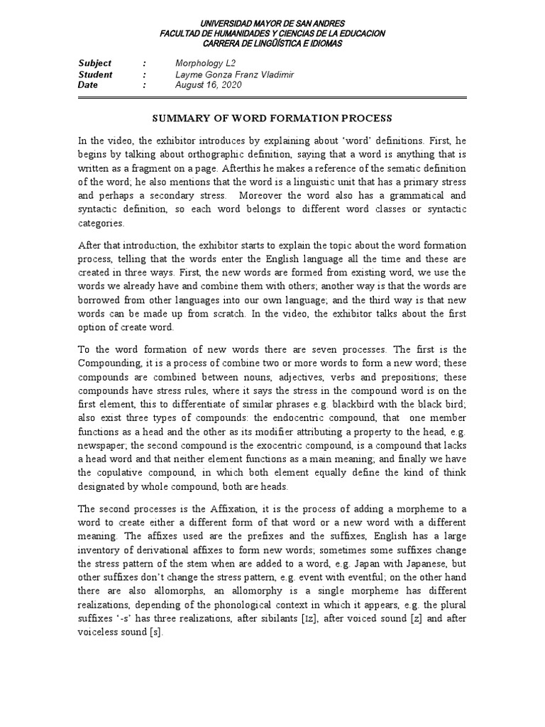 Word Formation Processes Explained | PDF | Word | Scientific Classification