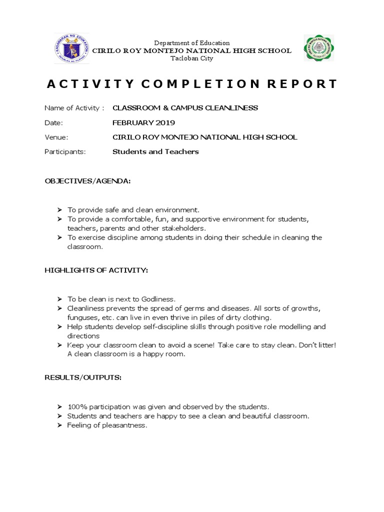 Activity Completion Report: Cirilo Roy Montejo National High School ...