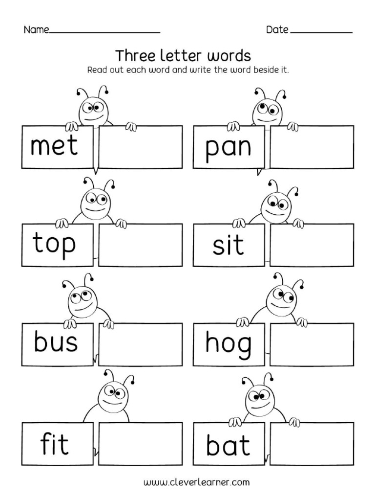 Three Letter Words Preschool Activity Worksheets 03N | Pdf