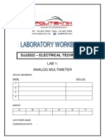DJJ2022 - Electrical Technology: LAB 1: Analog Multimeter